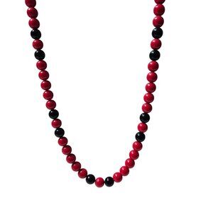 Retro Red Black Beaded Necklace 50s 60s Classic Minimalist Fashion Jewelry Women